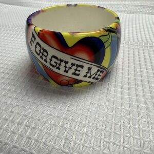 Ed Hardy Chunky Forgive Me Bangle Bracelet Heart Dragonfly Rose Yellow Thick